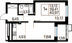 1+ комнатная 40.97 м²
