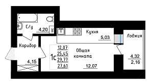 1 комнатная 29.79 м²