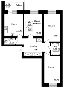 3 комнатная 81.11 м²