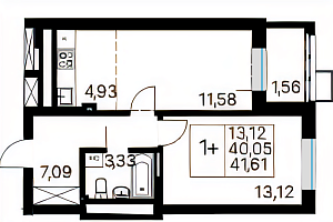 1+ комнатная 41.61 м²
